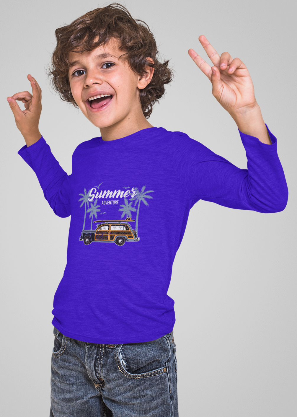 Erkek Çocuk Palmiye Araba %100 Pamuk Uzun Kol Tshirt