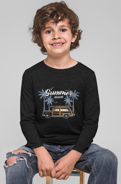 Erkek Çocuk Palmiye Araba %100 Pamuk Uzun Kol Tshirt