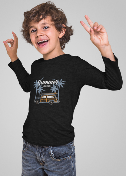 Erkek Çocuk Palmiye Araba %100 Pamuk Uzun Kol Tshirt