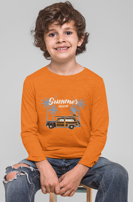 Erkek Çocuk Palmiye Araba %100 Pamuk Uzun Kol Tshirt