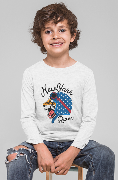 Erkek Çocuk New York Tiger Baskılı %100 Pamuk Uzun Kol Tshirt