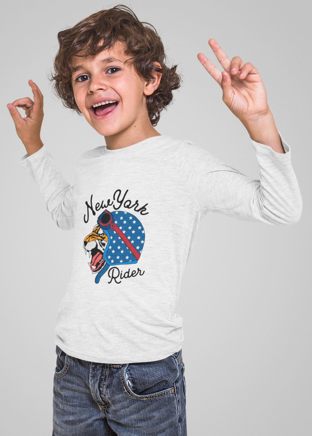 Erkek Çocuk New York Tiger Baskılı %100 Pamuk Uzun Kol Tshirt