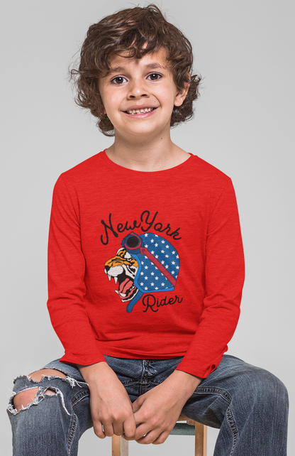 Erkek Çocuk New York Tiger Baskılı %100 Pamuk Uzun Kol Tshirt
