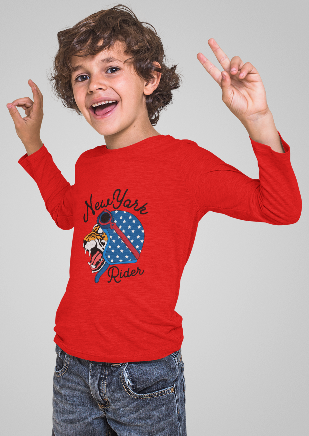 Erkek Çocuk New York Tiger Baskılı %100 Pamuk Uzun Kol Tshirt