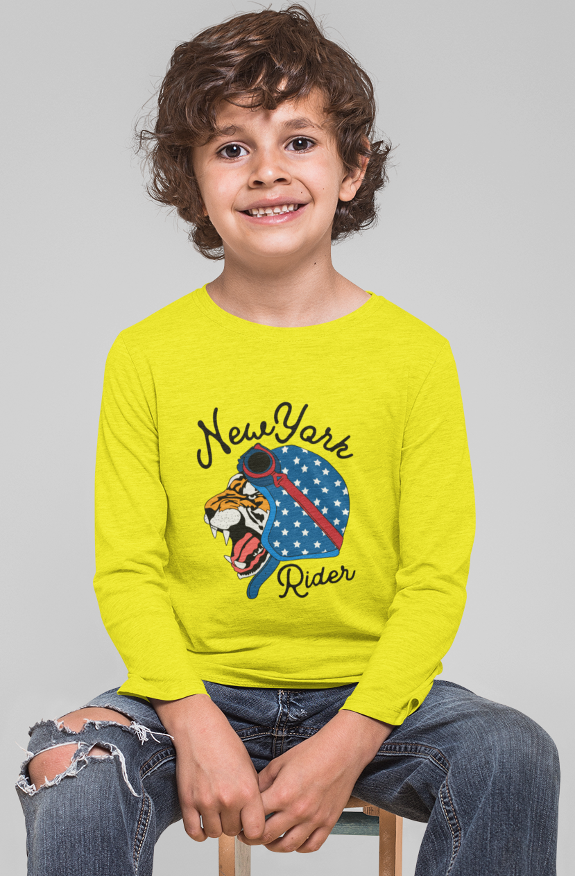 Erkek Çocuk New York Tiger Baskılı %100 Pamuk Uzun Kol Tshirt