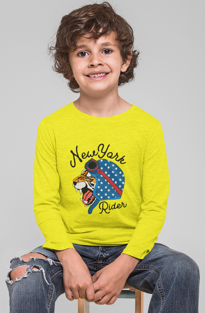 Erkek Çocuk New York Tiger Baskılı %100 Pamuk Uzun Kol Tshirt