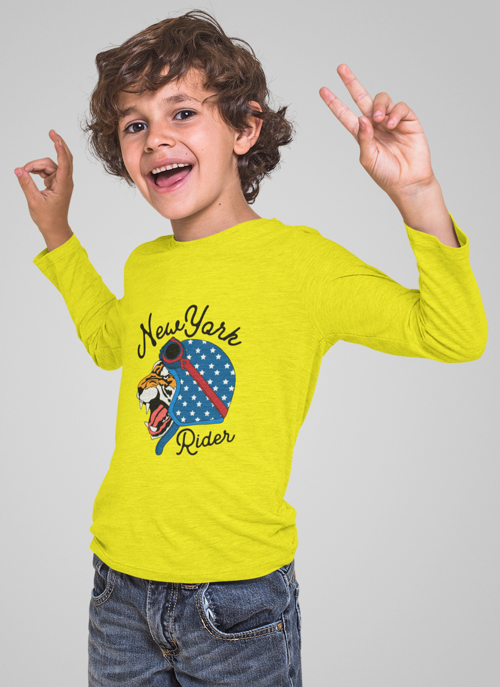 Erkek Çocuk New York Tiger Baskılı %100 Pamuk Uzun Kol Tshirt