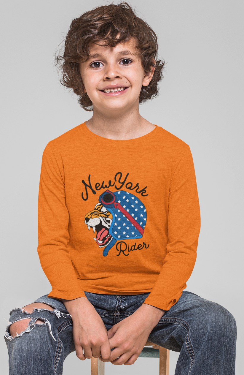 Erkek Çocuk New York Tiger Baskılı %100 Pamuk Uzun Kol Tshirt