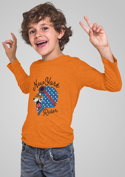 Erkek Çocuk New York Tiger Baskılı %100 Pamuk Uzun Kol Tshirt