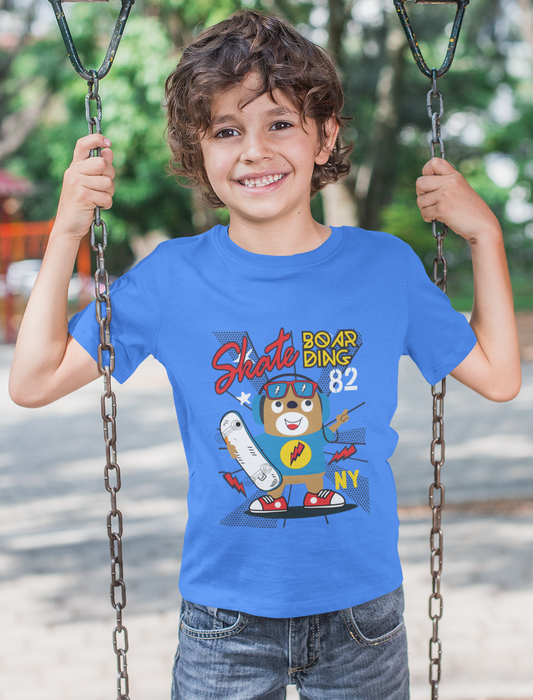 Erkek Çocuk Skate Ayı Baskılı %100 Pamuk Kısa Kol Tshirt
