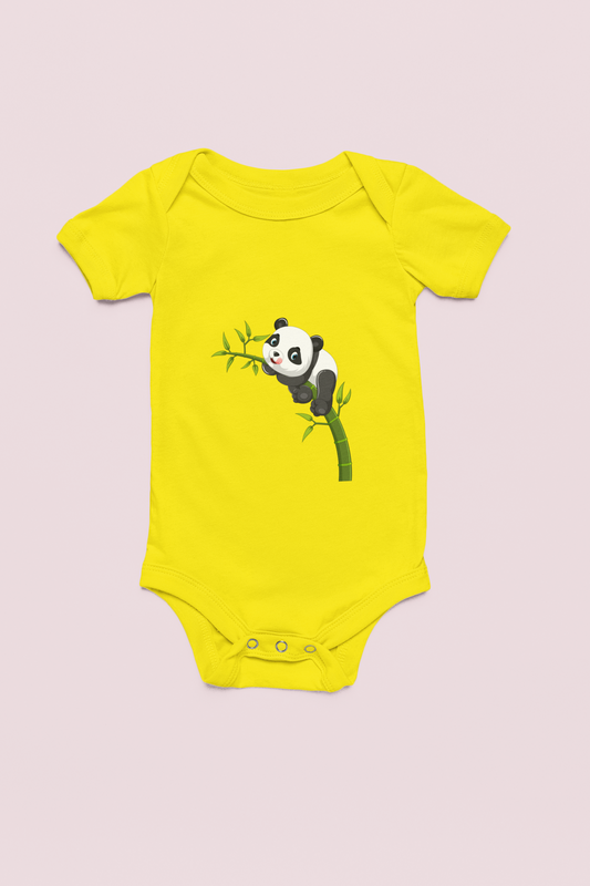 Jobka Kids Kız Bebek %100 Pamuk Panda Baskılı Sarı Body