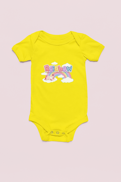 Jobka Kids Kız Bebek %100 Pamuk Rainbow Baskılı Sarı Body