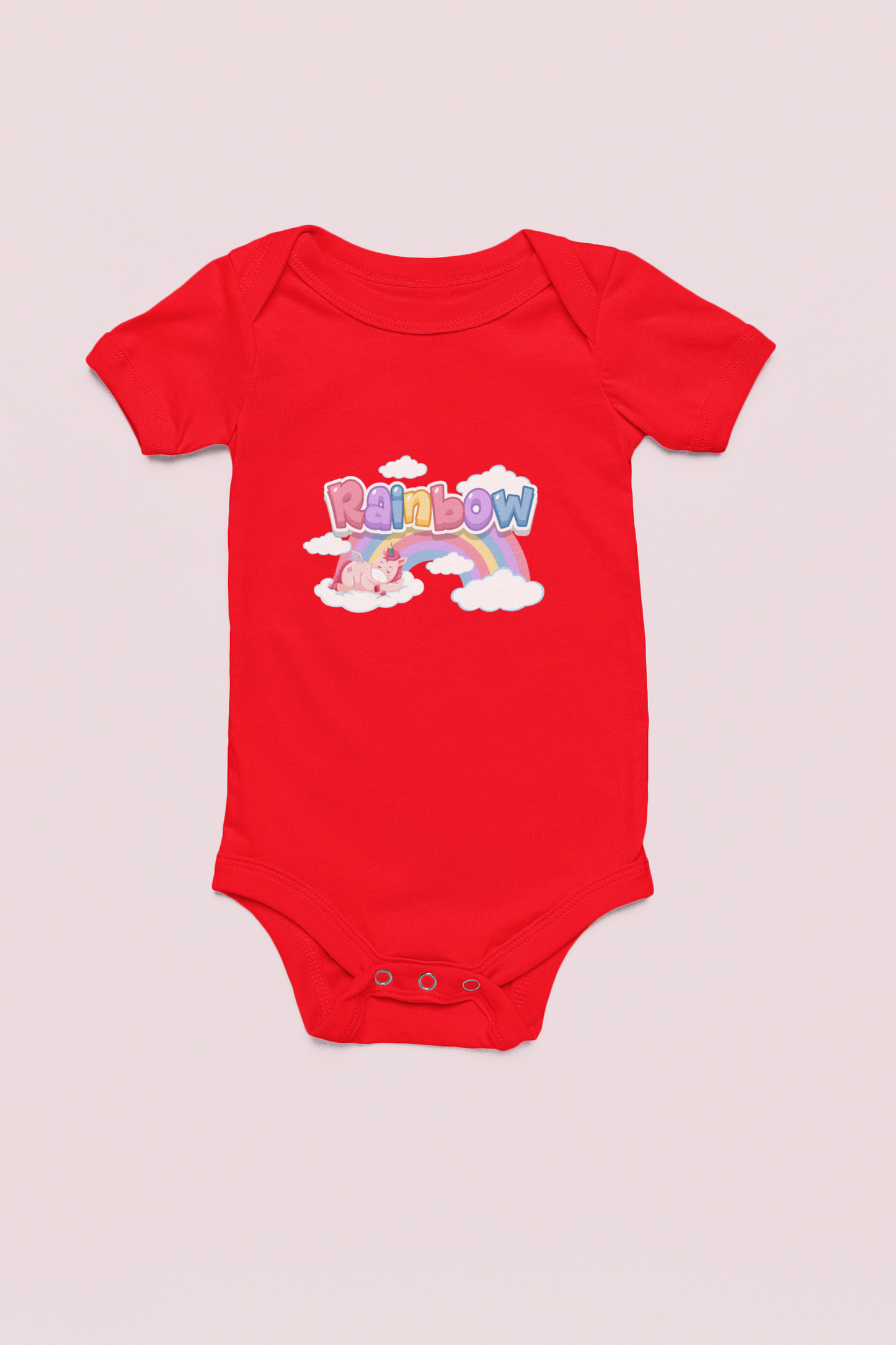 Jobka Kids Kız Bebek %100 Pamuk Rainbow Baskılı Kırmızı Body