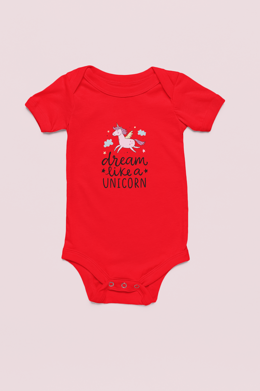 Jobka Kids Kız Bebek %100 Pamuk Unicorn Baskılı Kırmızı Body
