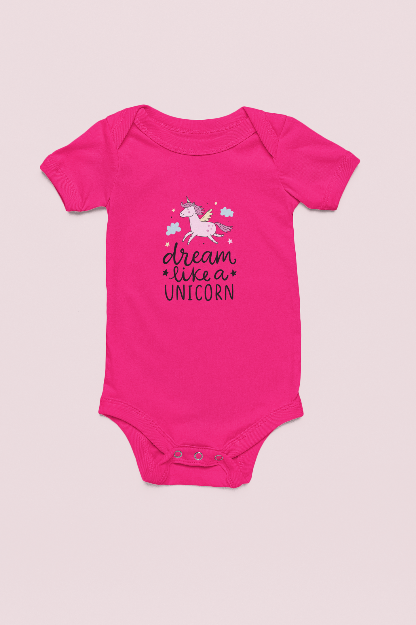 Jobka Kids Kız Bebek %100 Pamuk Unicorn Baskılı Fuşya Body
