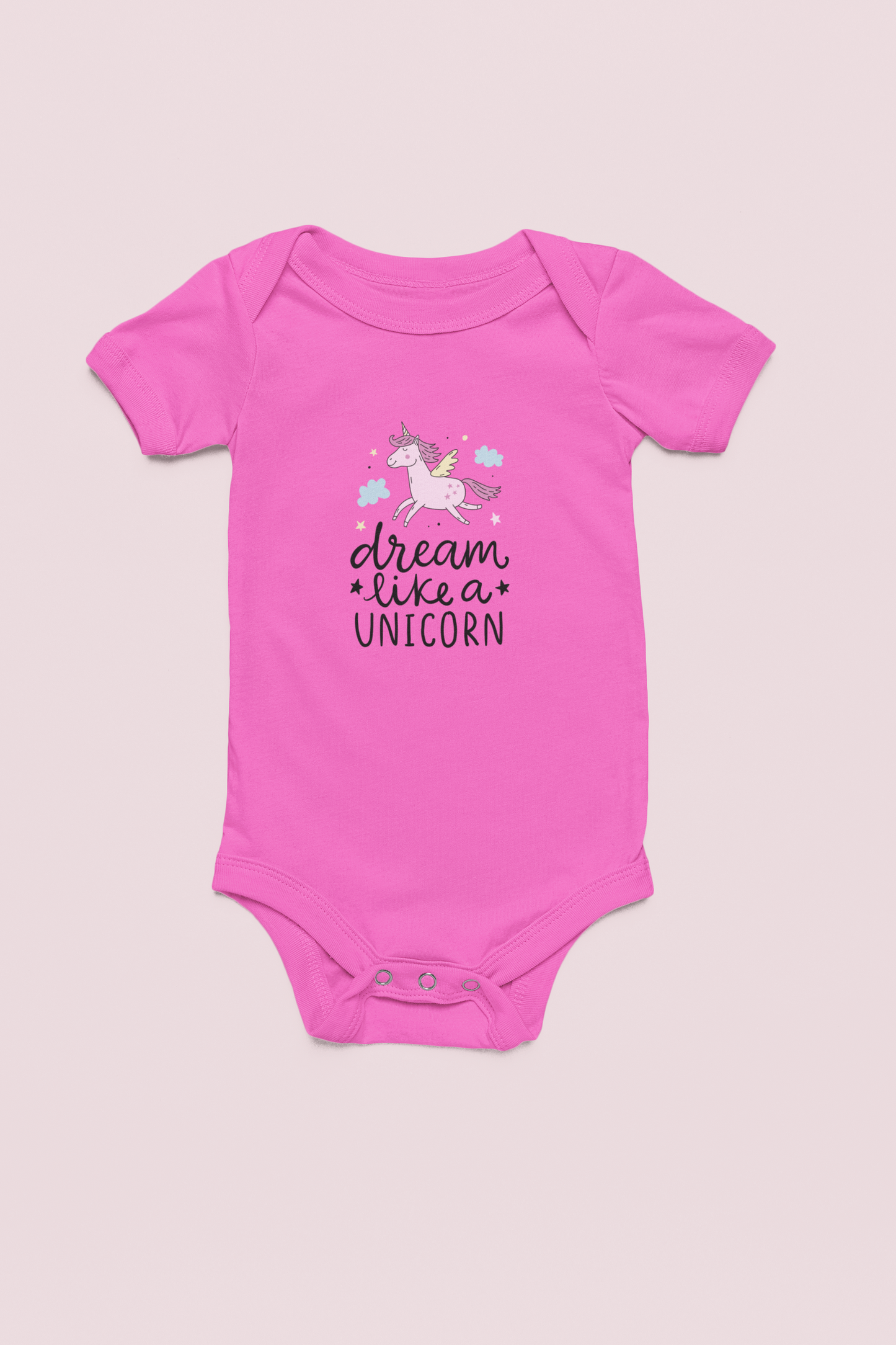 Jobka Kids Kız Bebek %100 Pamuk Unicorn Baskılı Pembe Body