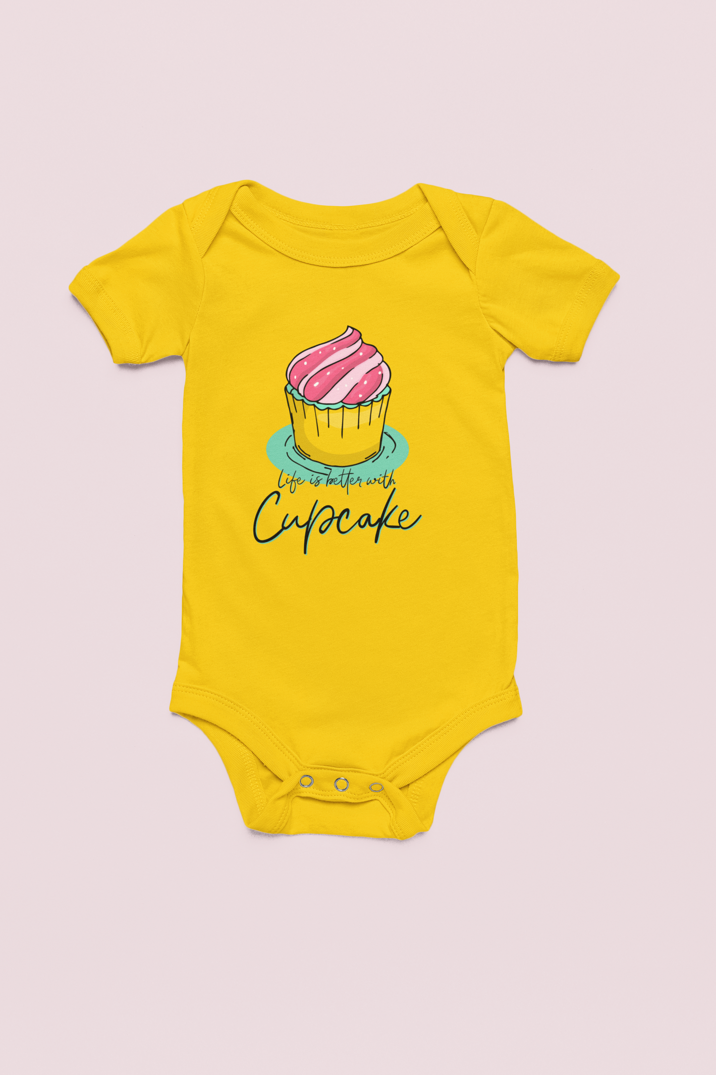 Jobka Kids Kız Bebek %100 Pamuk Cupcake Baskılı Sarı Body