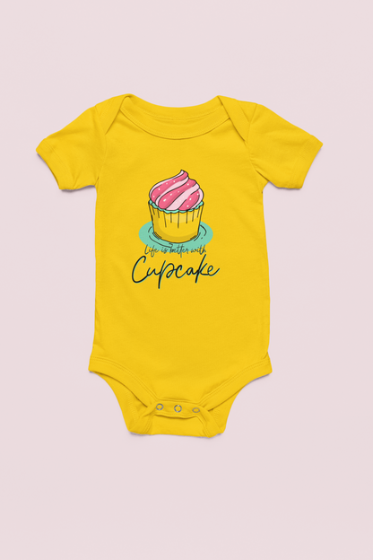 Jobka Kids Kız Bebek %100 Pamuk Cupcake Baskılı Sarı Body