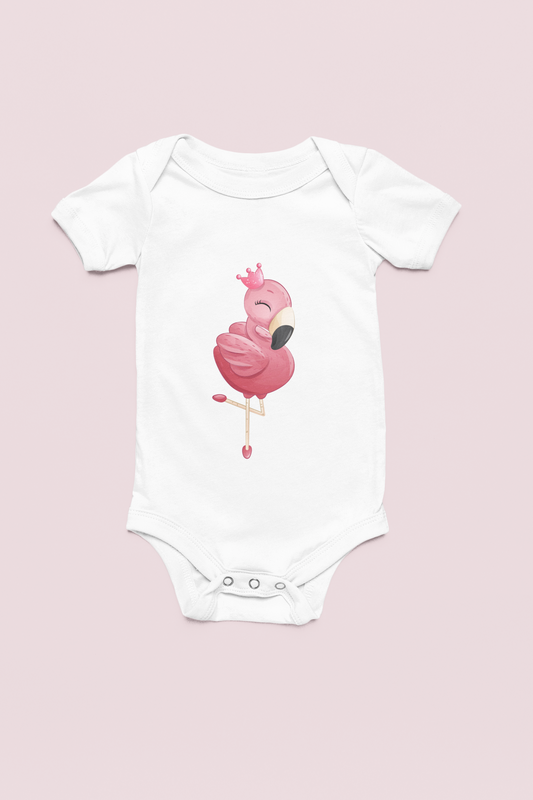 Jobka Kids Kız Bebek %100 Pamuk Pelikan Baskılı Beyaz Body