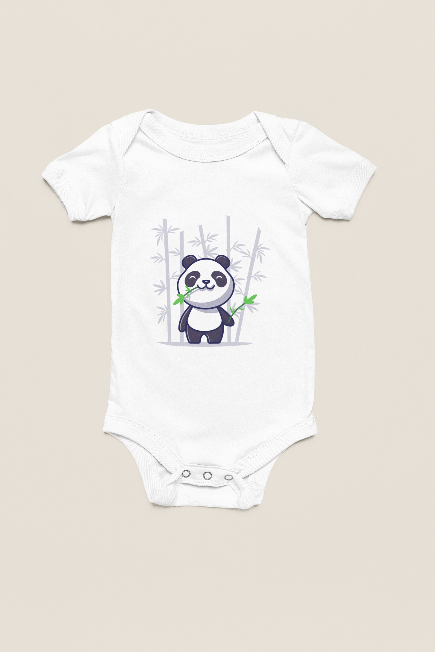 Jobka Kids Kız Bebek %100 Pamuk Bambu Panda Baskılı Beyaz Body