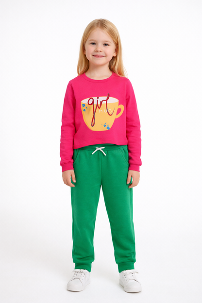 Jobka Kids Kız Beli Lastikli 3 Cepli %100 Pamuk Benetton Renk Eşofman Altı
