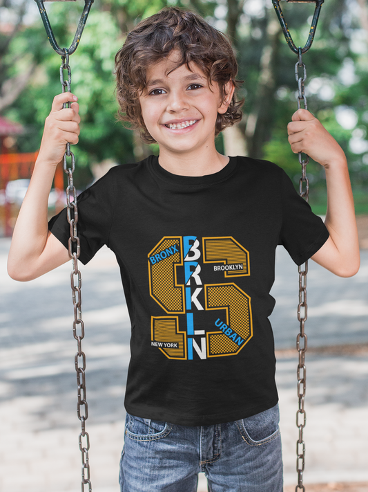 Erkek Çocuk Brooklyn Urban Baskılı %100 Pamuk Kısa Kol Tshirt