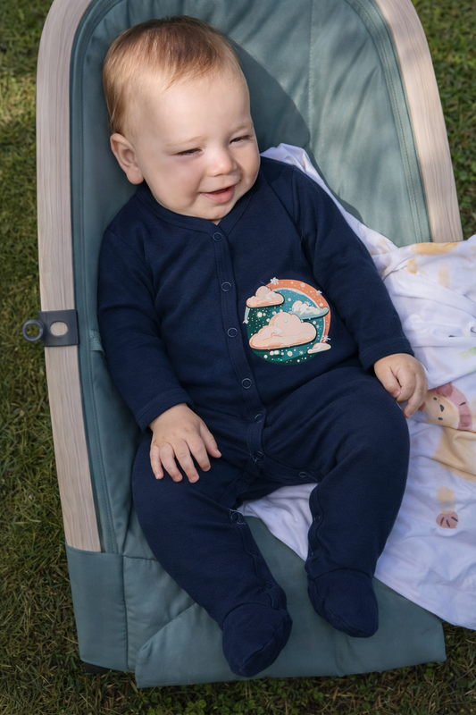 Jobka Kids Erkek Bebek %100 Pamuk Lacivert Gece Bulut Baskılı Uyku Tulumu