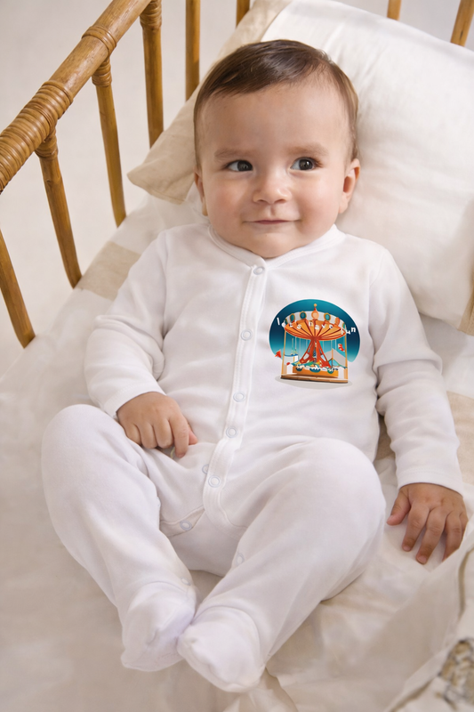 Jobka Kids Erkek Bebek %100 Pamuk Beyaz Lunapark Baskılı Uyku Tulumu