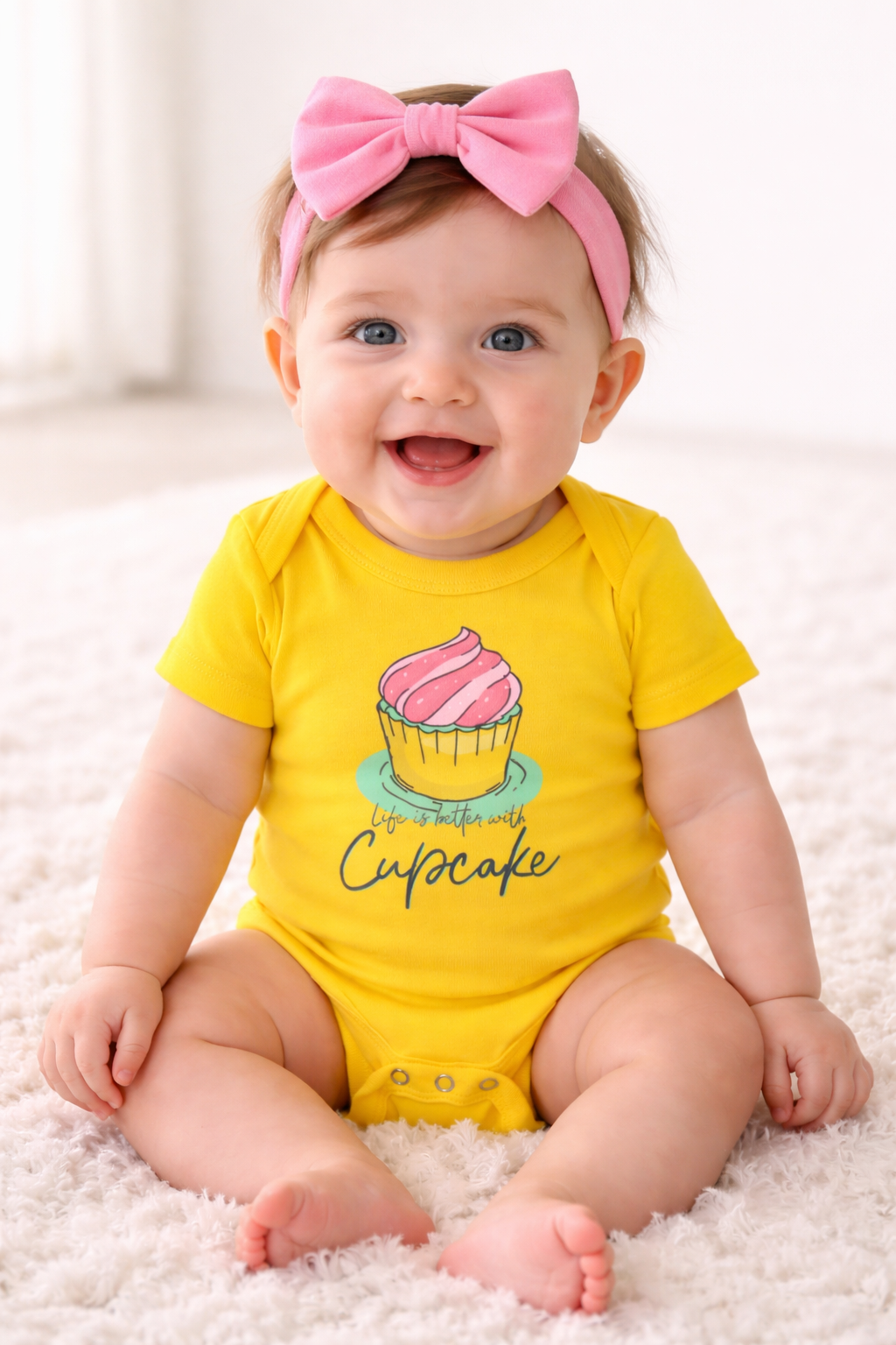 Jobka Kids Kız Bebek %100 Pamuk Cupcake Baskılı Sarı Body