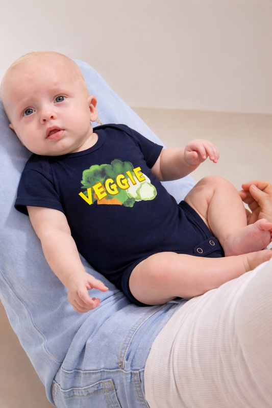 Jobka Kids Erkek Bebek %100 Pamuk Veggie Baskılı Lacivert Body