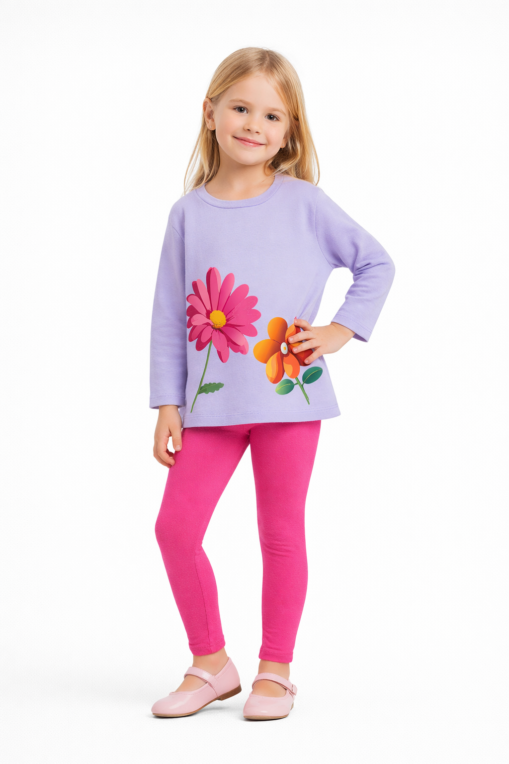 Jobka Kids Kız Çocuk %100 Pamuk Fuşya Renk Tayt