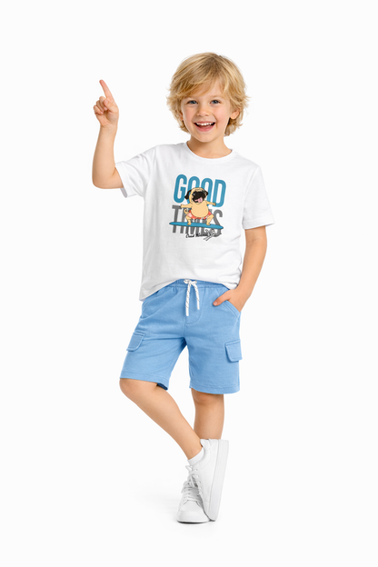 Jobka Kids Çocuk Gök Mavi %100 Pamuk Kargo Cepli Şort