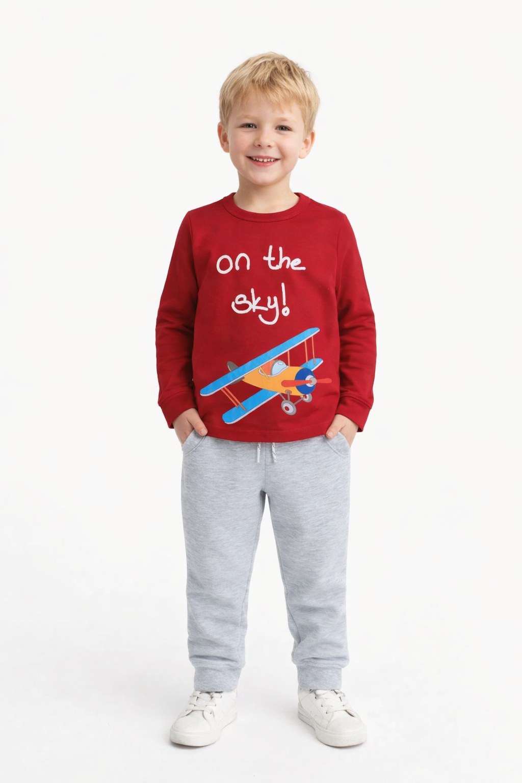 Jobka Kids Erkek Beli Lastikli 3 Cepli %100 Pamuk Gri Renk Eşofman Altı