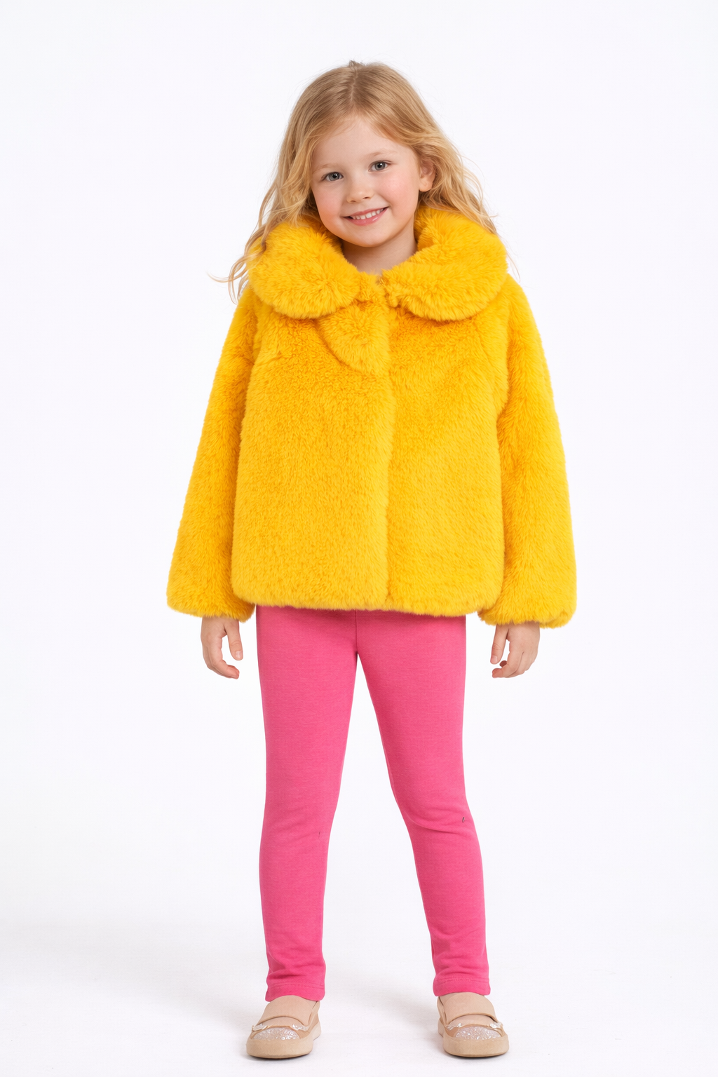 Jobka Kids Kız Suni Peluş Pembe Renk Kürk Kaban