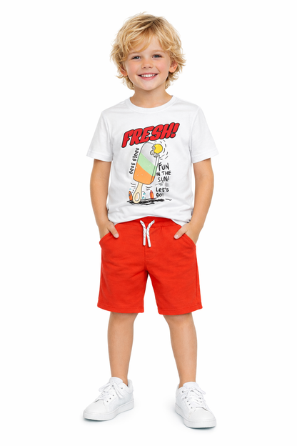 Jobka Kids Erkek %100 Pamuk Kırmızı Şort