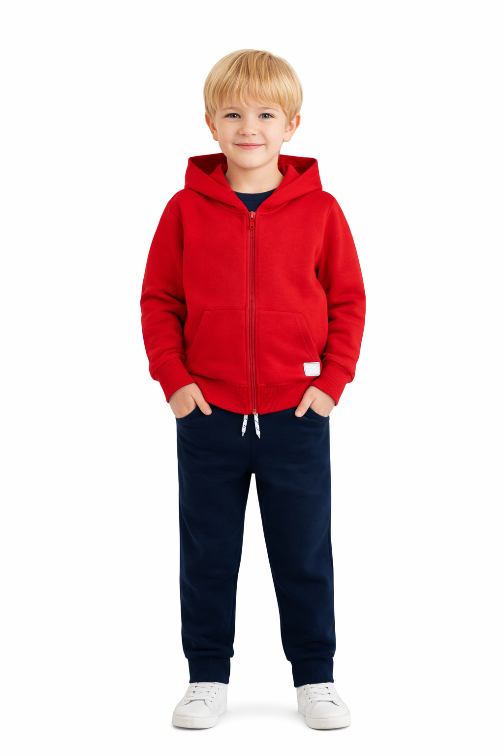 Jobka Kids Erkek Kanguru Cepli Fermuarlı %100 Pamuk Kırmızı Renk Eşofman Üstü