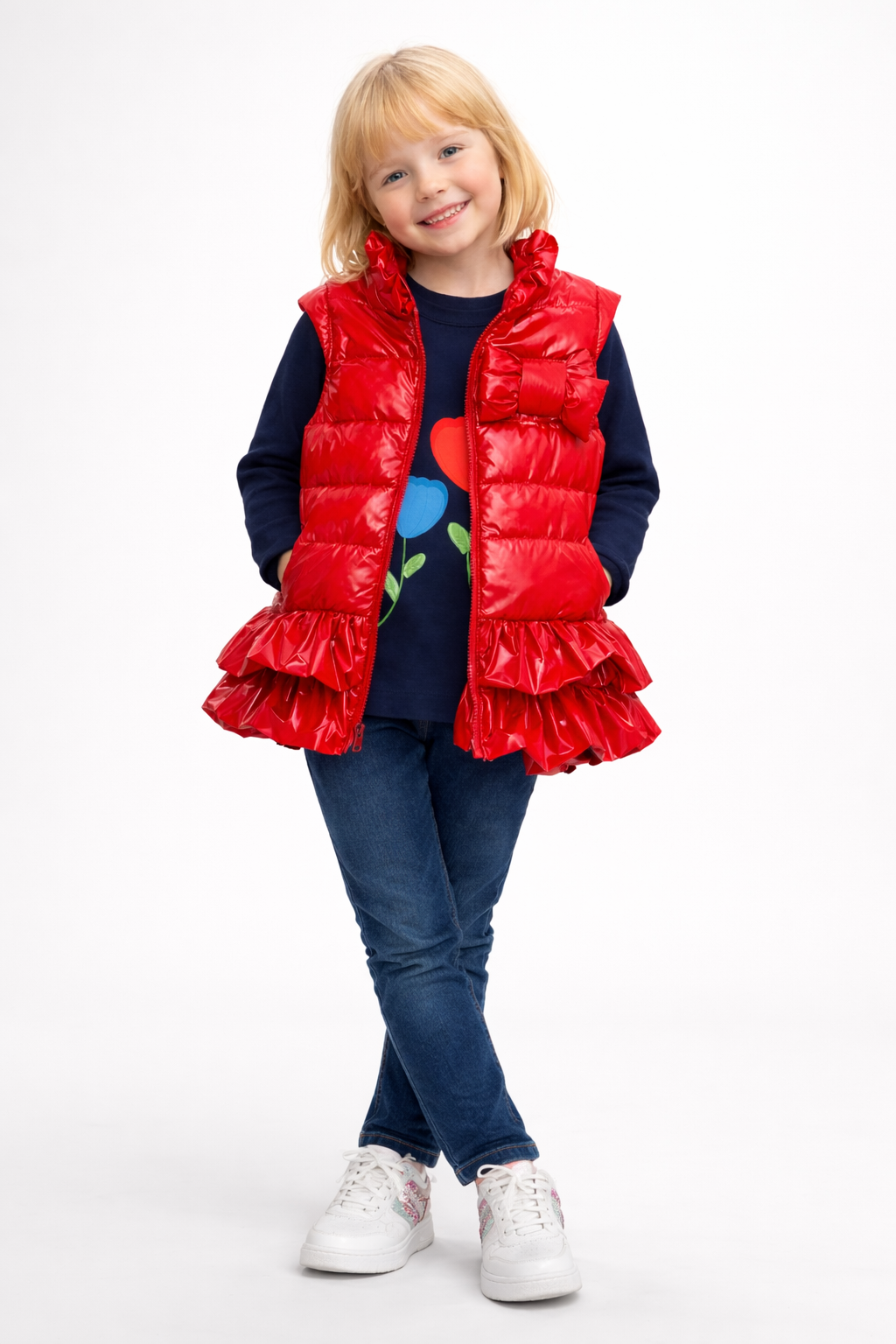 Jobka Kids Kız Çocuk Fırfır Detaylı Kırmızı Şişme Yelek