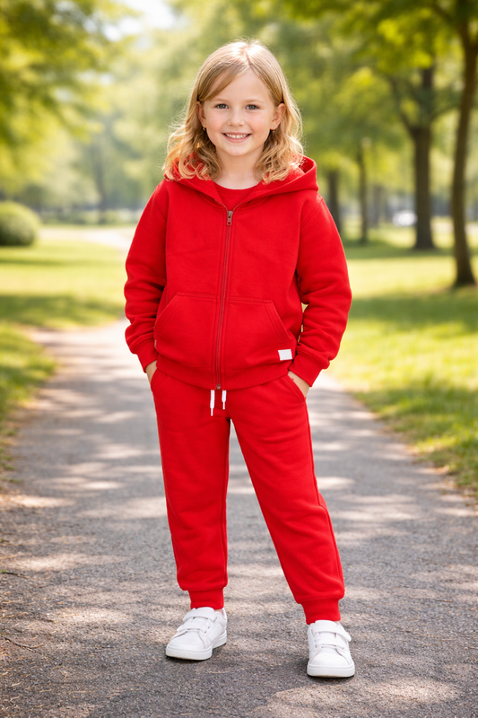 Jobka Kids Kız %100 Pamuk Kırmızı Rengi Eşofman Takımı