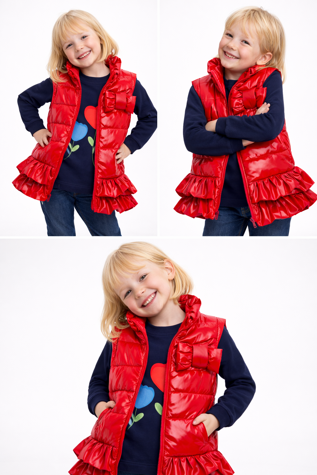 Jobka Kids Kız Çocuk Fırfır Detaylı Kırmızı Şişme Yelek