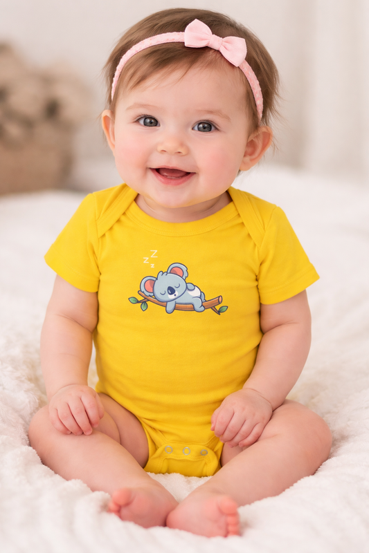 Jobka Kids Kız Bebek %100 Pamuk Koala Baskılı Sarı Body