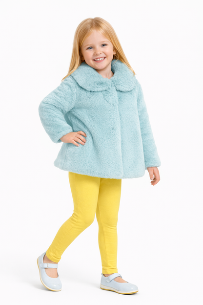 Jobka Kids Kız Suni Peluş Mint Yeşili Renk Kürk Kaban