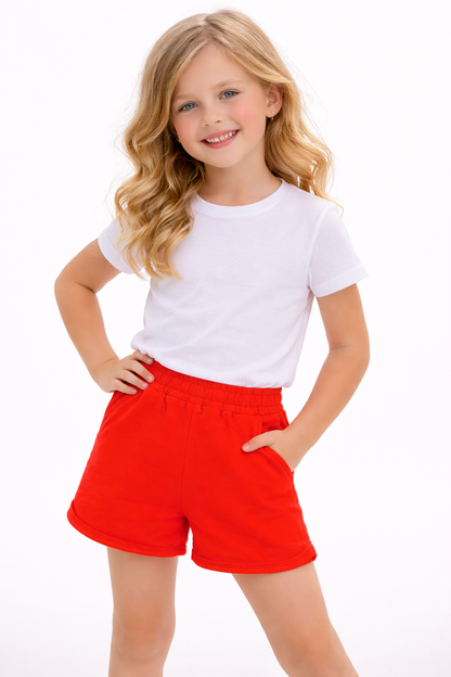 Jobka Kids Kız %100 Pamuk Nar Çiçeği Şort