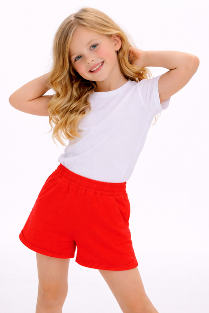 Jobka Kids Kız %100 Pamuk Nar Çiçeği Şort