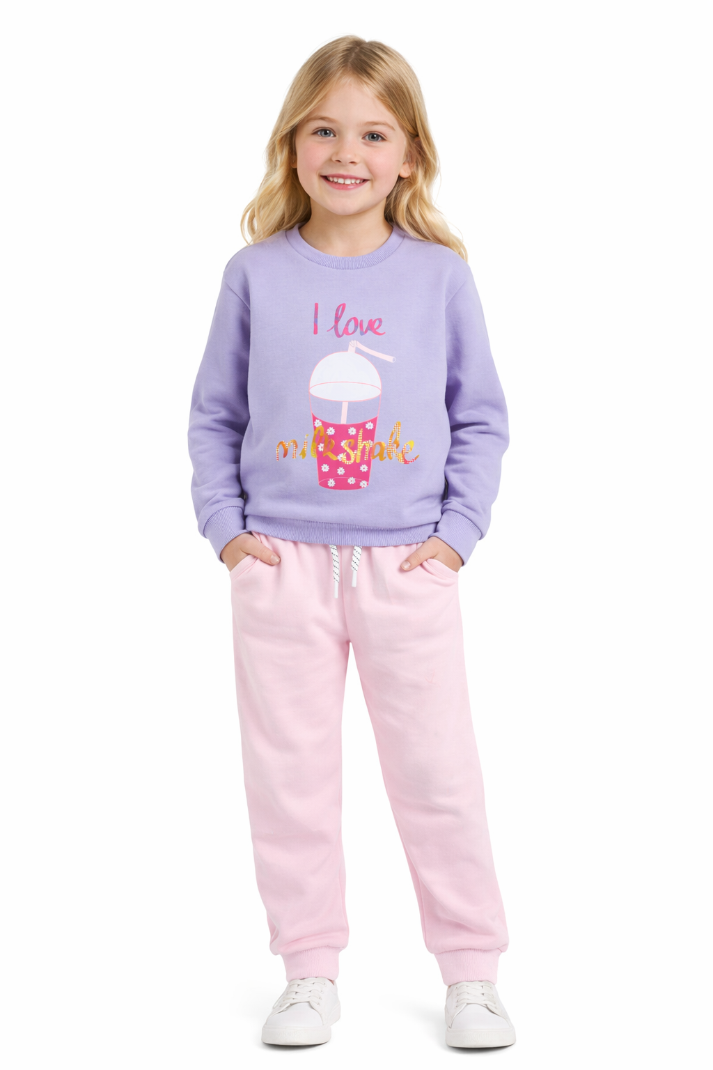 Jobka Kids Kız Beli Lastikli 3 Cepli %100 Pamuk Pembe Renk Eşofman Altı