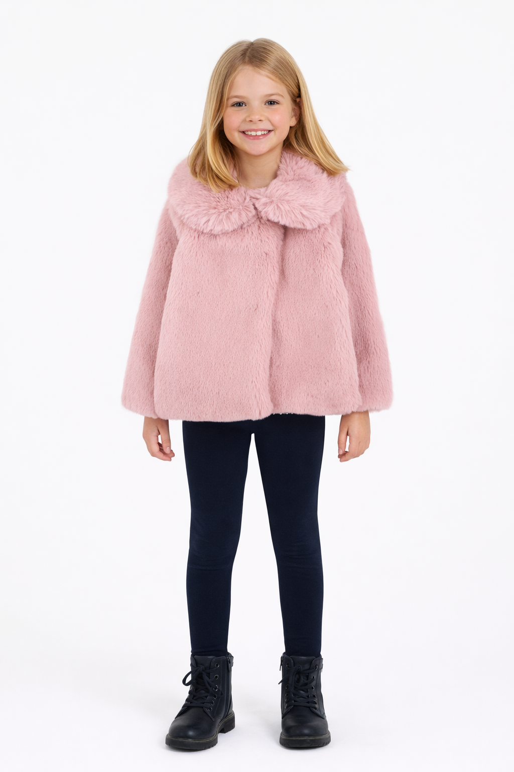 Jobka Kids Kız Suni Peluş Pembe Renk Kürk Kaban