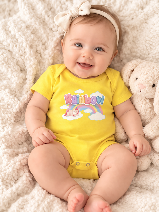 Jobka Kids Kız Bebek %100 Pamuk Rainbow Baskılı Sarı Body