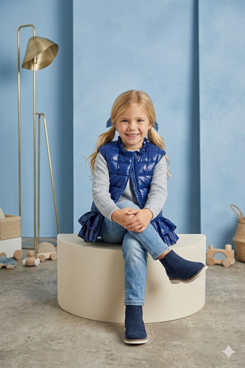 Jobka Kids Kız Çocuk Fırfır Detaylı Saks Şişme Yelek