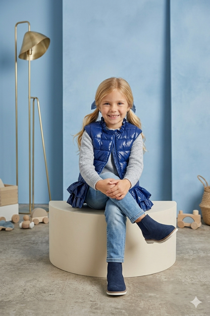 Jobka Kids Kız Çocuk Fırfır Detaylı Saks Şişme Yelek