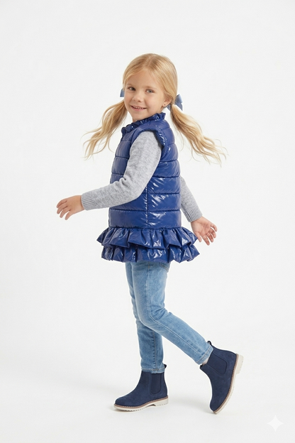 Jobka Kids Kız Çocuk Fırfır Detaylı Saks Şişme Yelek