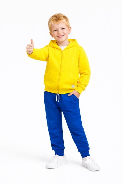 Jobka Kids Erkek Kanguru Cepli Fermuarlı %100 Pamuk Sarı Renk Eşofman Üstü